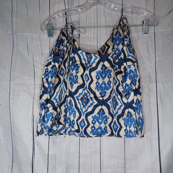 Zara The Leia Top Blue and White Patterned Women's With Tie Straps NWT - Picture 10 of 14